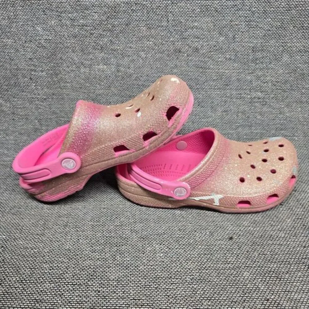 Crocs Kids Classic Clogs Pink Glitter Sparkle Paint‎ Splatter size 4
